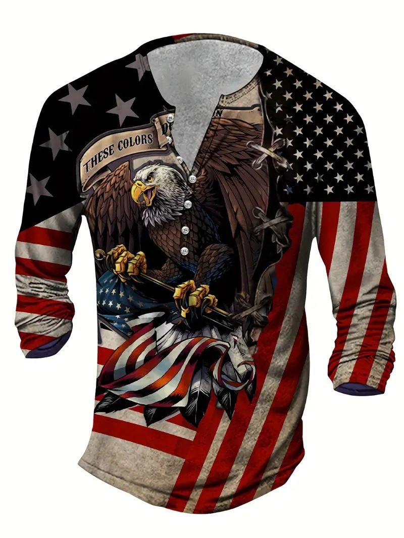 Unbeatable Quality Summer Digital Printed Youth Henley Shirt 7-Button Men's Casual Long Sleeve_voghion.com