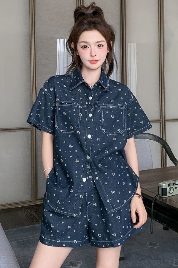 2025 Fashion Lazy Spring Summer New Shorts Denim Zweiteiliges Set Casual Outfit Petite Stylish Age-Reducing_voghion.com