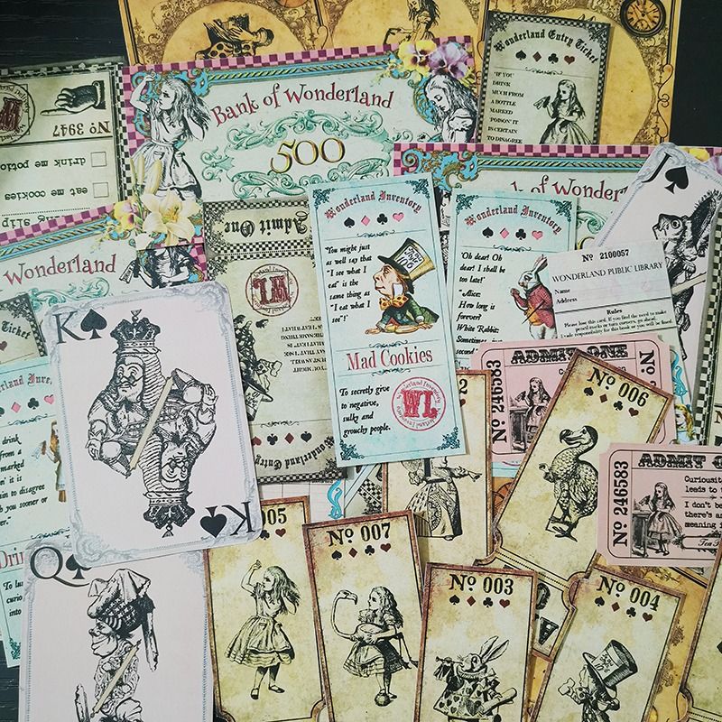 Junk Journal Retro Material Pakket Stickers Alice Rabbit Thema Handboek Stickers Handboek Album_voghion.com