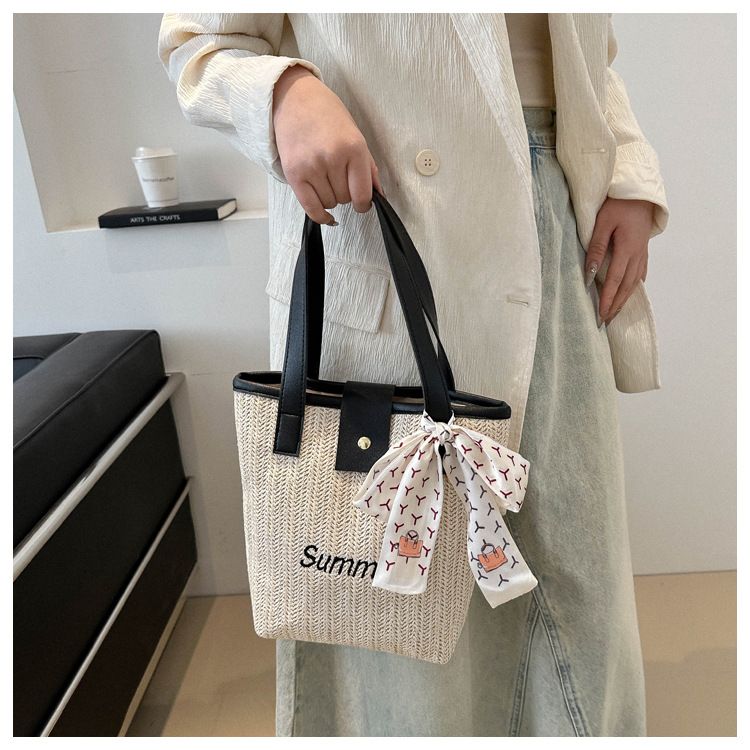 Borsa secchiello sciarpa personalizzata per ragazza, unica, tessuta 2024, nuova estate, fresca spiaggia Versatile_voghion.com