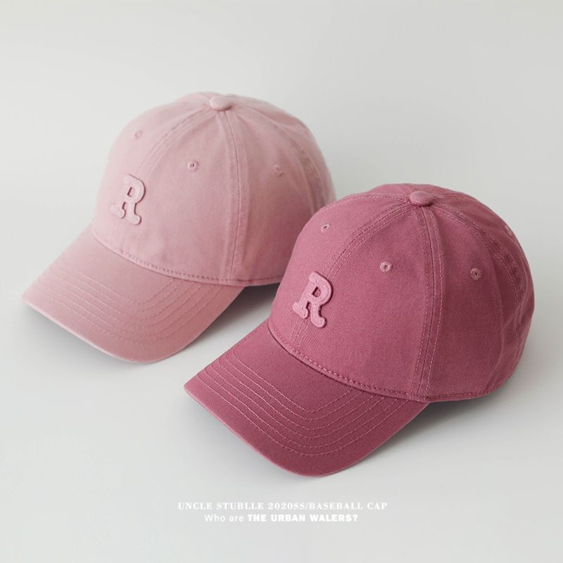 Versione coreana del cappellino da baseball R Label per uomo e donna, casual e versatile, in puro cotone morbido con tesa larga e piccolo cappello parasole._voghion.com
