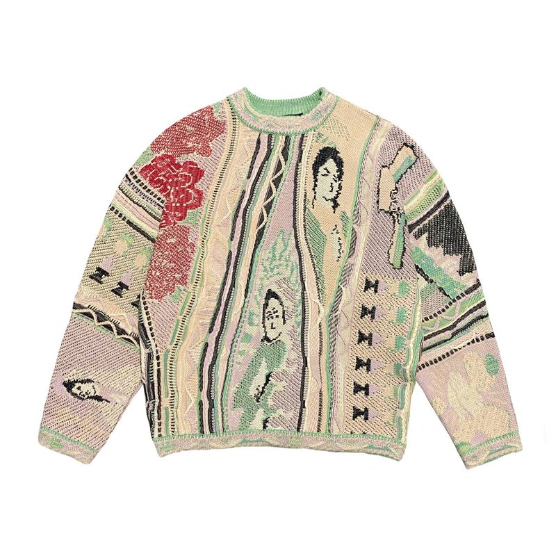 Maglione girocollo lavorato a maglia in stile etnico a contrasto vintage, con ritratto, in jacquard, taglia grande_voghion.com