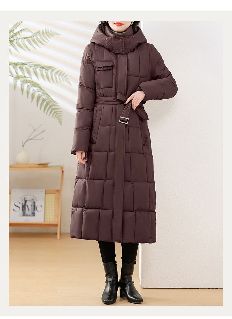 Damenbekleidung Abnehmbare Kapuze Damen Wintermantel - Mittellange Steppjacke mit Kunstpelzbesatz, Slim Fit & Taillengürtel, Übergröße erhältlich_voghion.com