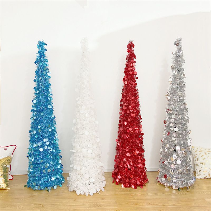 Christmas 150cm folding tree solid color folding decoration tree retractable folding PVC Christmas tree fur strips tree_voghion.com