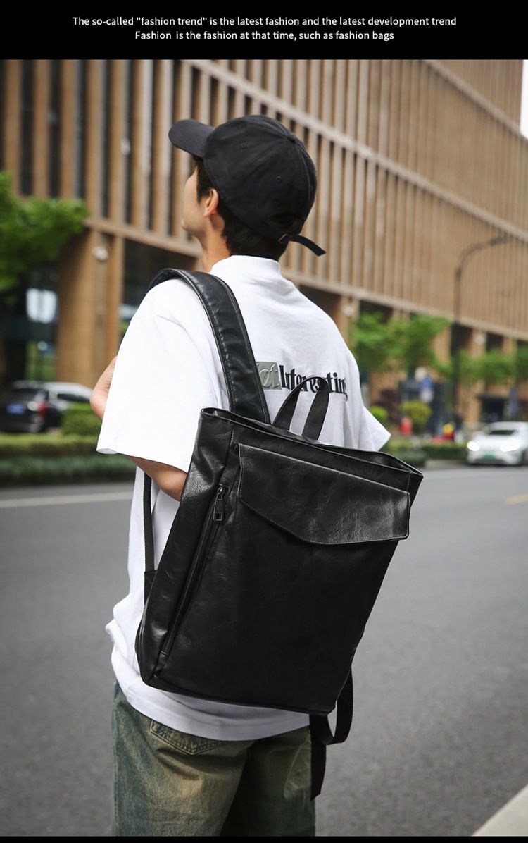 Backpack Men's Backpack Pu Solid Color Motorcycle Men's Large Backpack Travel Travel Daily Commute Large Capacity Backpack_voghion.com