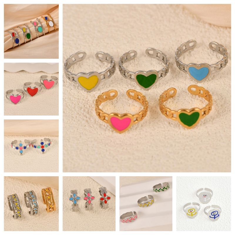 Modischer offener Ring mit Zirkonia, vergoldet, bunt, Emaille, kreatives Design, alltagstauglich, vielseitig, leichter Luxusschmuck_voghion.com