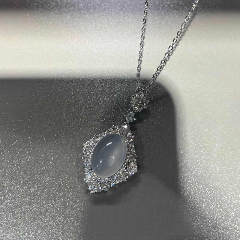 Nieuwe stijl ~ Natuurlijke hoge ijs jadeiet hanger ketting met agaat ovaal inleg, lange Chinese stijl Alice sleutelbeen ketting_voghion.com