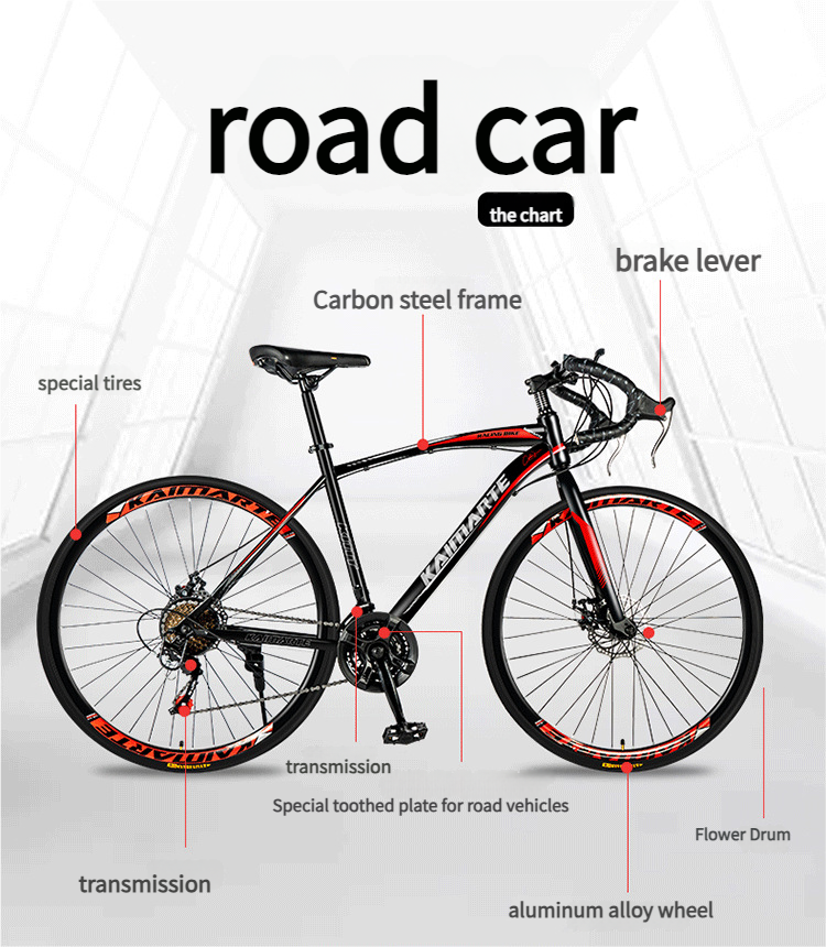 700C Road Bike With Drop Handlebars, Variable Speed, Dual Disc Brakes, Urban Racing, Unisex Student Commuter Bicycle_voghion.com