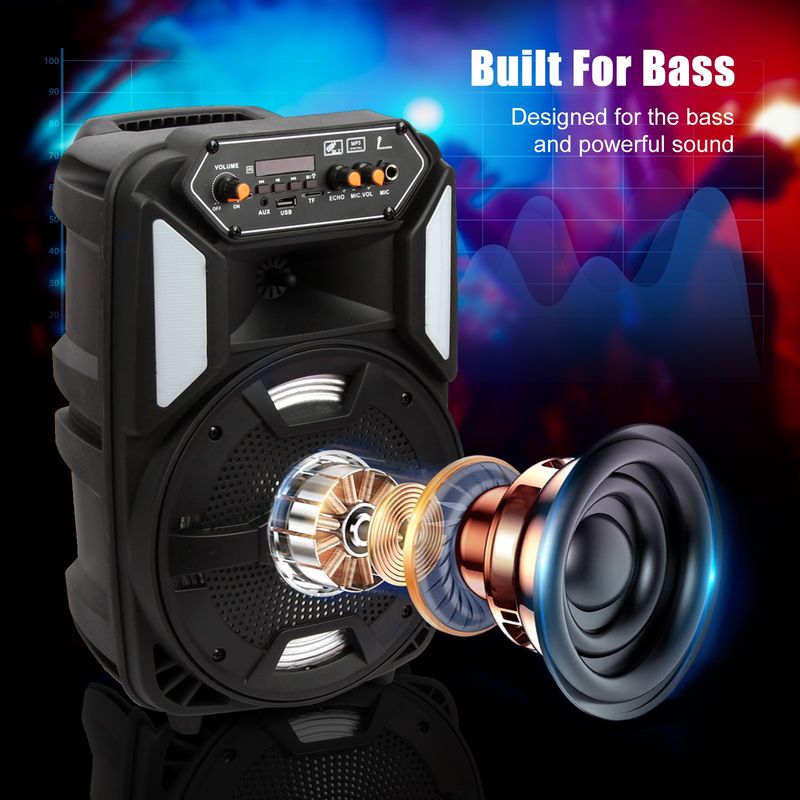 Enceinte Bluetooth portable sans fil rechargeable de 8 pi, 1 000 W, LED, basses puissantes_voghion.com