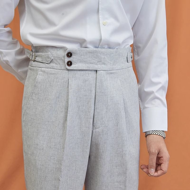 Calça reta masculina Nápoles de alta qualidade para trabalho e deslocamento, terno cinza claro_voghion.com