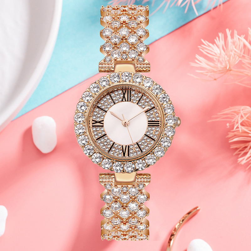 Dame armbåndsur sæt diamantbesat baby's breath armbåndsur + armbånd gavesæt til kvinder_voghion.com