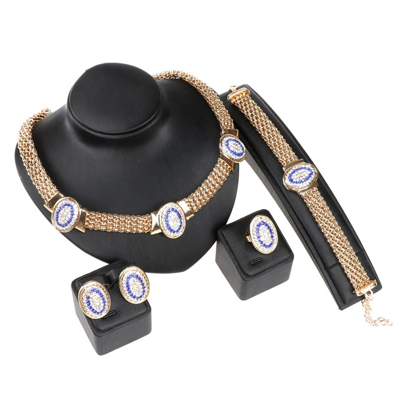Women Classic Crystal Wedding Party Jewelry Accessories Necklace Earrings Bracelet Ring Prom Jewelry Sets_voghion.com