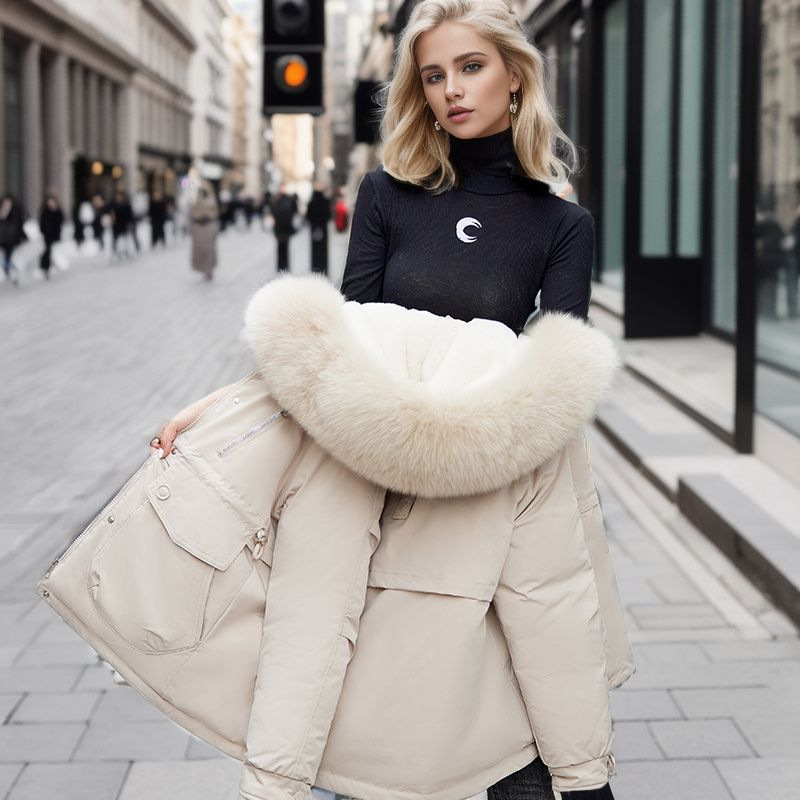 Women's short plush inner pie to overcome waist slim-fit warm cotton-padded jacket_voghion.com