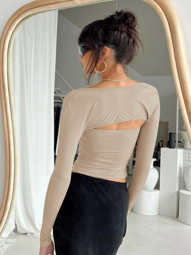 Sexy T-skjorte med tubetopp og langermet tettsittende bluse til dame, todelt sett med topper_voghion.com