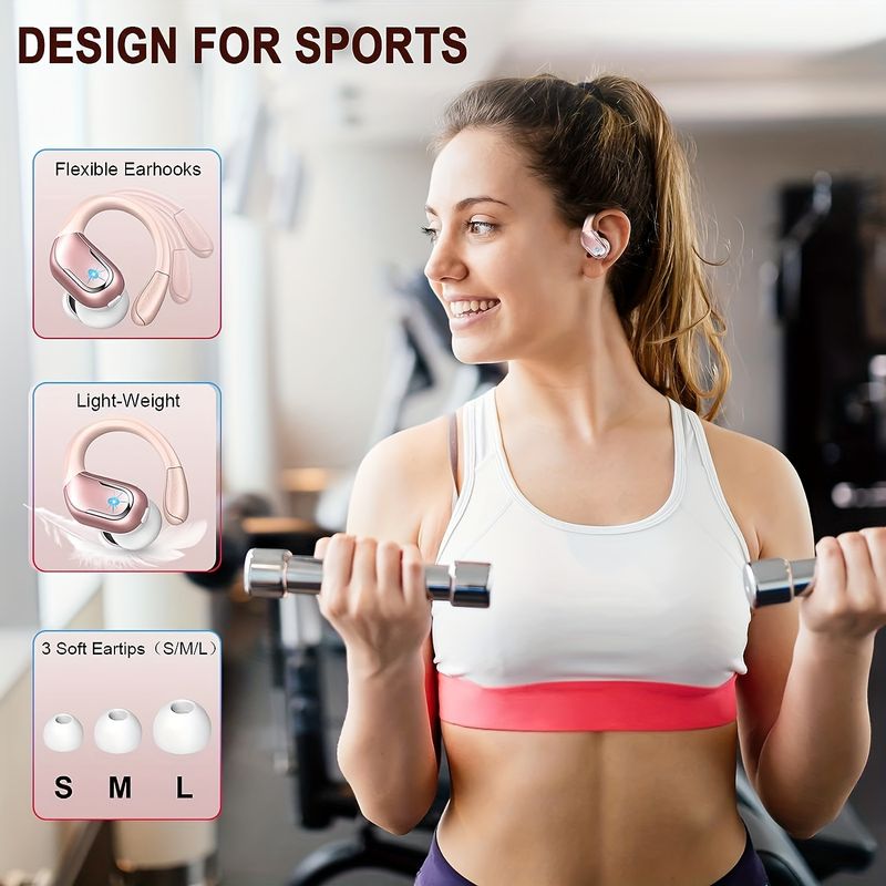 Wireless Earbuds, TWS Sports Earphones With Earhooks, Wireless Running With ENC Noise Cancelling Mic, IP7 Waterproof Earphones 3D Deep Bass Over Ear,_voghion.com