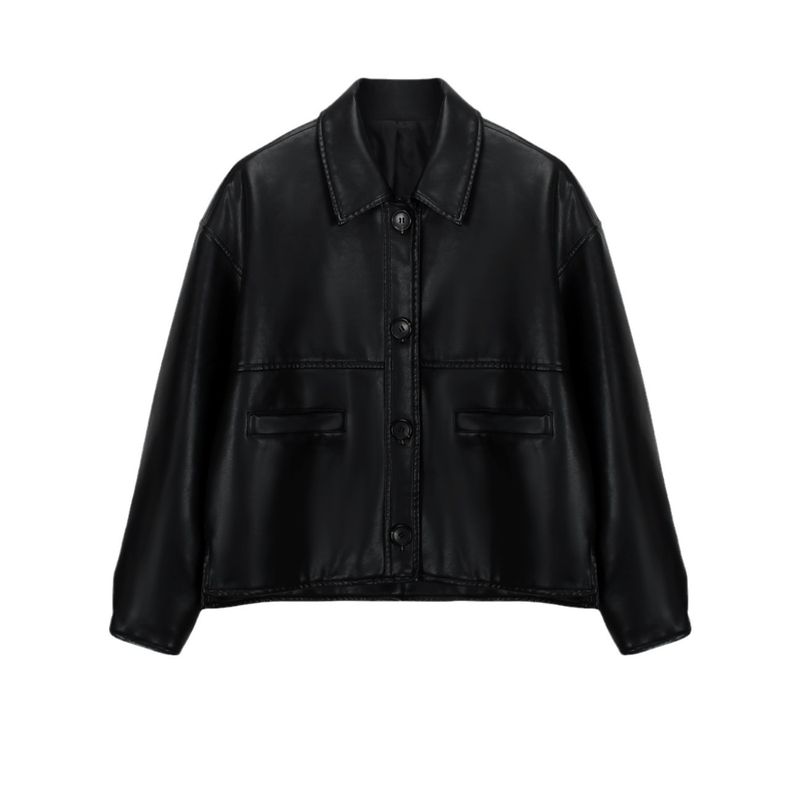 Veste courte noire en cuir synthétique pour femme, nouveau design, style américain, haut de gamme, petite_voghion.com