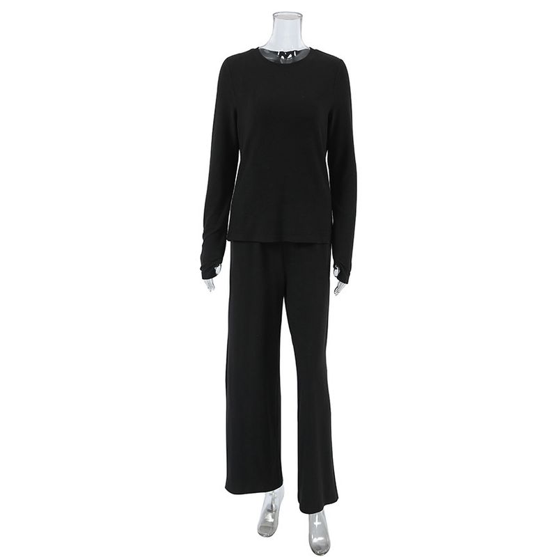 2025 Lente Zwarte Melk Zijden Ronde Hals Dames Homewear Zachte Comfortabele Rekbare Pyjama Tweedelig Set_voghion.com