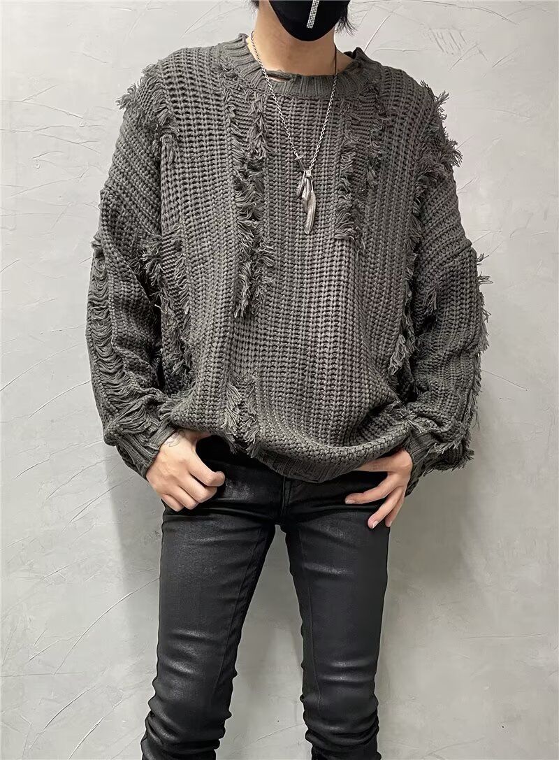 Men’s Slim-Fit Knit Sweater – Trendy Crewneck Pullover For Autumn/Winter ( Casual & Stylish Top, Acrylic Blend, Wavy Texture)_voghion.com