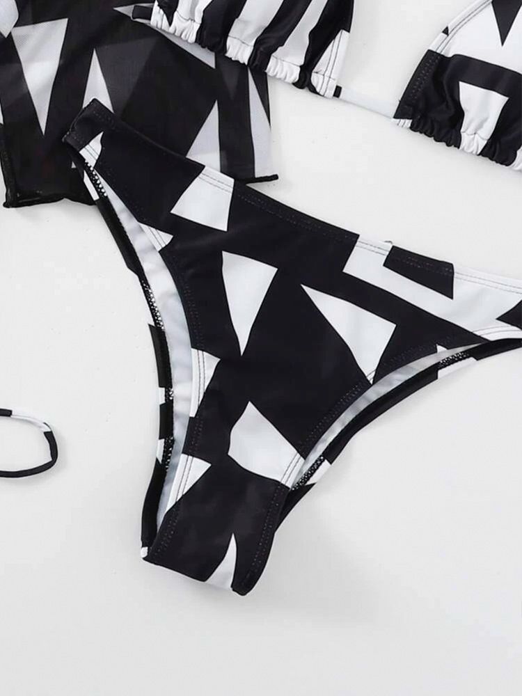 Ženska odjeća, jednodijelni kupaći kostim s dugim rukavima i pojasom, jednodijelni kupaći kostim s visokim strukom, trodijelni bikini s otisnutim vezicama_voghion.com
