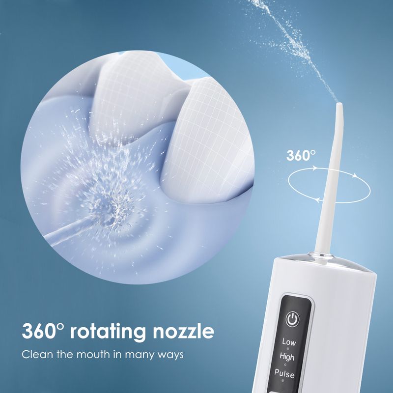 Irrigatore portatile per uso dentale, getto d'acqua, filo per la pulizia dei denti, macchina per il lavaggio della bocca, sbiancante, igiene orale, 4 ugelli_voghion.com