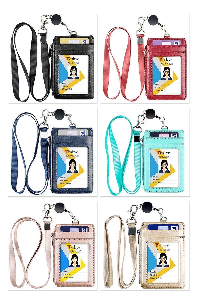Work ID Leather Cover Large Capacity Card Bag Student Tag Bus Access Card Employee Chest Card Cover With Hanging Rope_voghion.com