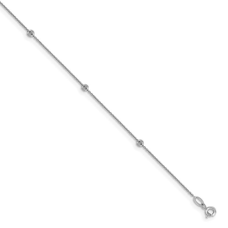 14K White Gold D/C Beaded With 1in Ext. Anklet_voghion.com