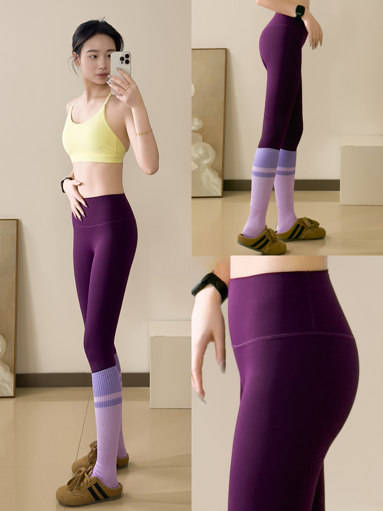 Elastic Purple Yoga Women's Fitness Pants Barely There No Embarrassing Lines Pocket Tight Running_voghion.com