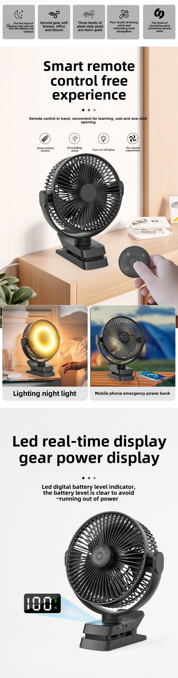 8-Inch Clip Fan, Rechargeable Fan, Outdoor Camping Battery Life 12,000 MAh 24H Battery Life Can Be Clipped_voghion.com