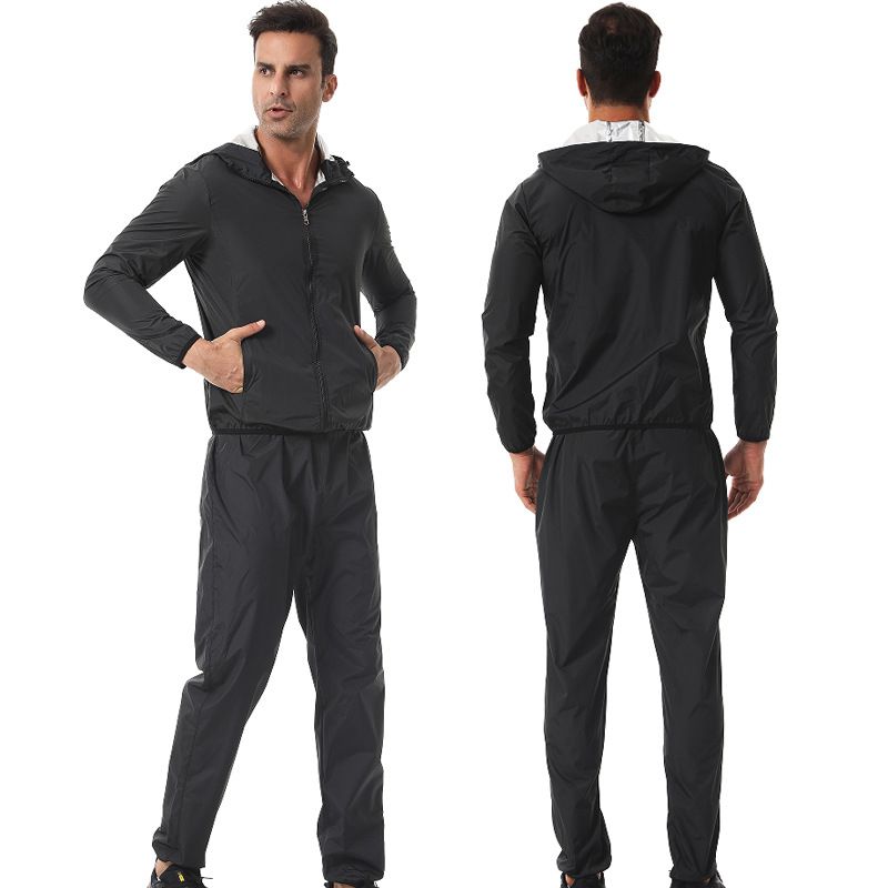Sweat Suit Body Control Waterproof Windproof Sweat Running Set European And American Large Size Men's Sweat Sauna Sports Suit_voghion.com
