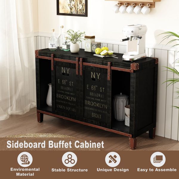 Farmhouse TV Stand For 55 Inch TV, 30' Tall Industrial Media Entertainment Center With Sliding Barn Doors, Rustic Television Console Table With Cabi_voghion.com