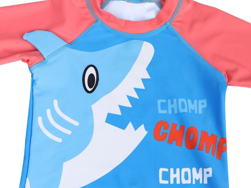 Ropa para madres y niños, traje de baño corto con protección solar dividido, tiburón, niño de dibujos animados, mangas rojas de sandía con gorro de baño_voghion.com