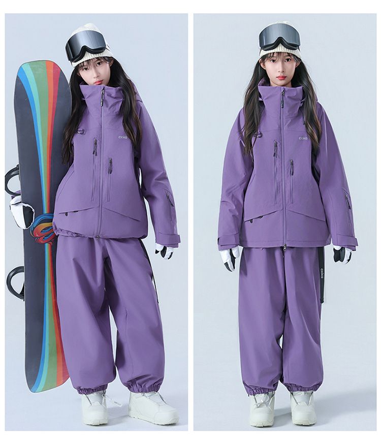 Si For Women Men, Snowboard Waterproof Thicened Fully Laminated Professional Snow Suit Top And Pants Set 3L Color_voghion.com