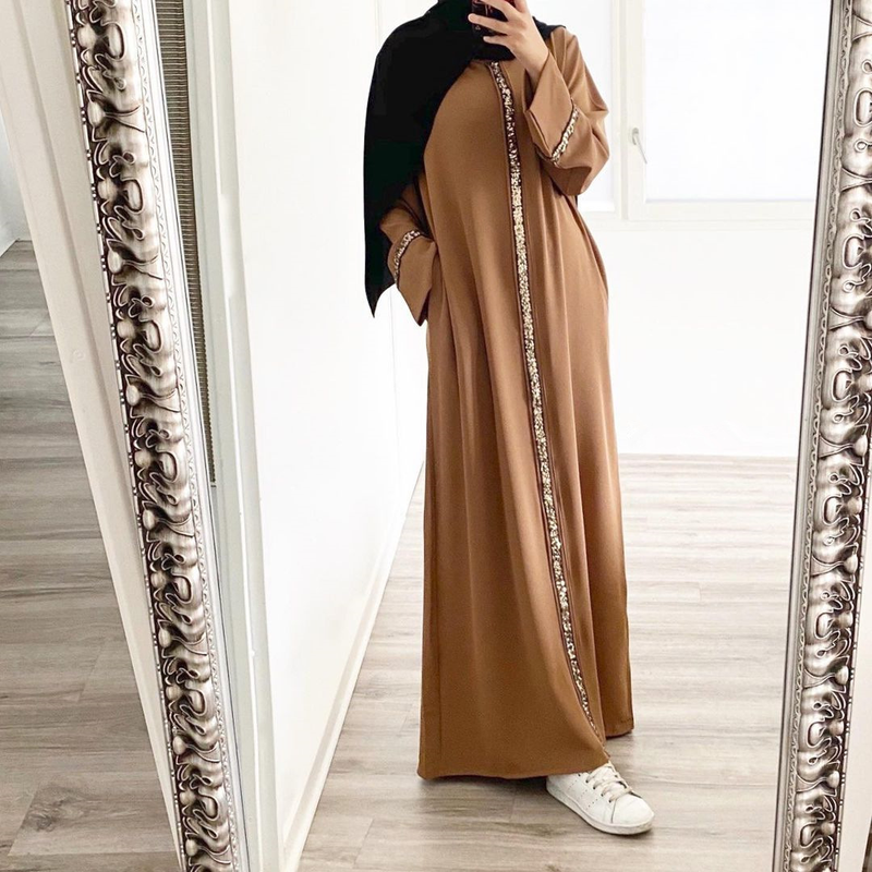 Naisten vaatteet Uusi Malesian muslimi naisten puku paneelit koristeltu paljetteja mekko Muslim abaya_voghion.com