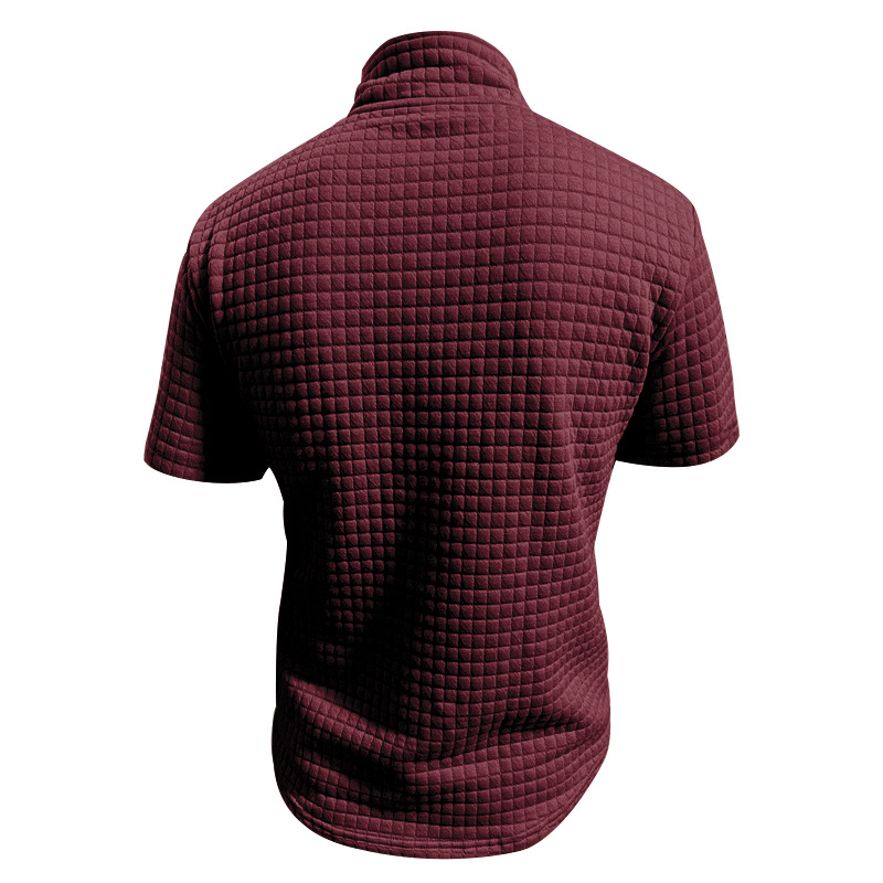 24 Poloshirt mit Stehkragen für Herren, kurzärmelig, einfarbig, kariert, mit Reißverschluss, T-Shirt für den Sommer, lässiges Oberteil_voghion.com