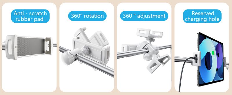 Earphone Tablet Stand Holder For Bed, Adjustable Width And Height, Compatible With IPhone, Samsung, IPad Air Or Other_voghion.com