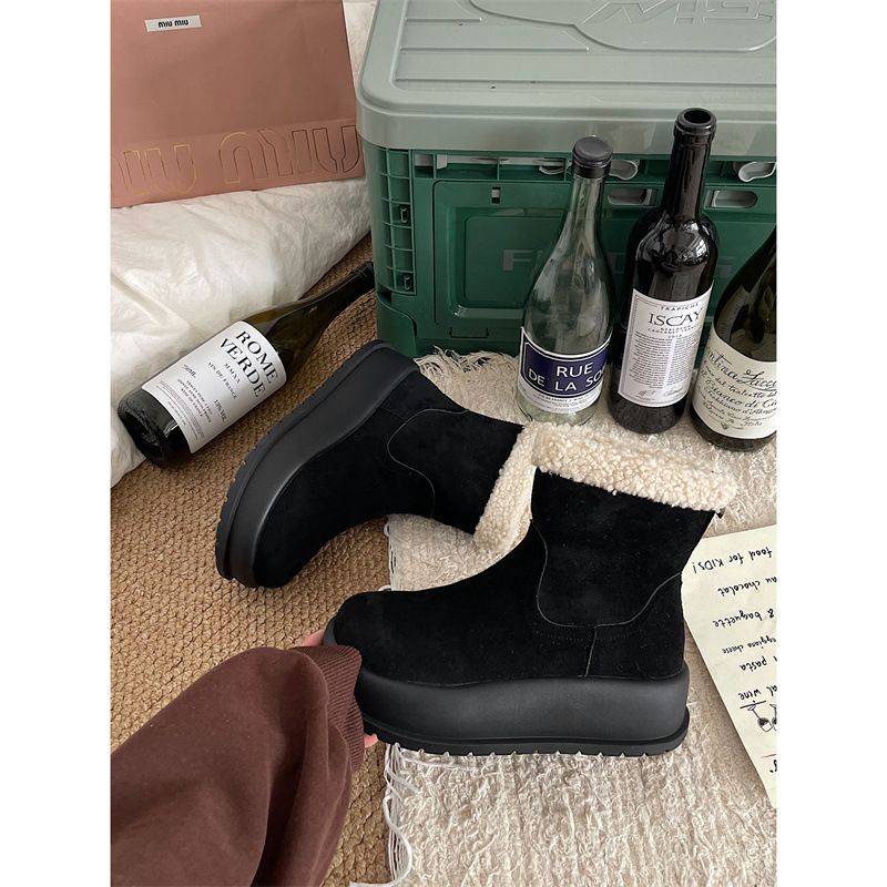 Stivali da neve con suola spessa in velluto più celebrità di Internet da donna 2023 nuovi invernali caldi Northeast scarpe in cotone antiscivolo con un solo passaggio_voghion.com