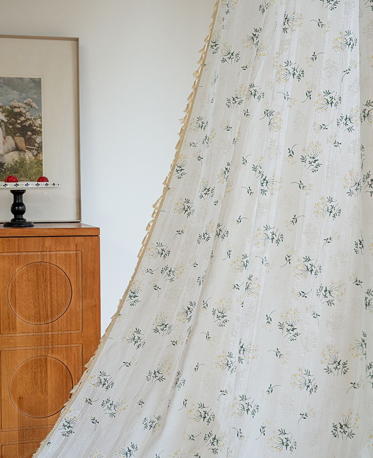 Japanese Style Daisy Semi-Sheer Curtains - 100% Cotton Cafe Curtains For Kitchen, Windows (Tie Top/Grommet/Hook, 60x90cm To 150x300cm, Floral Boho)_voghion.com