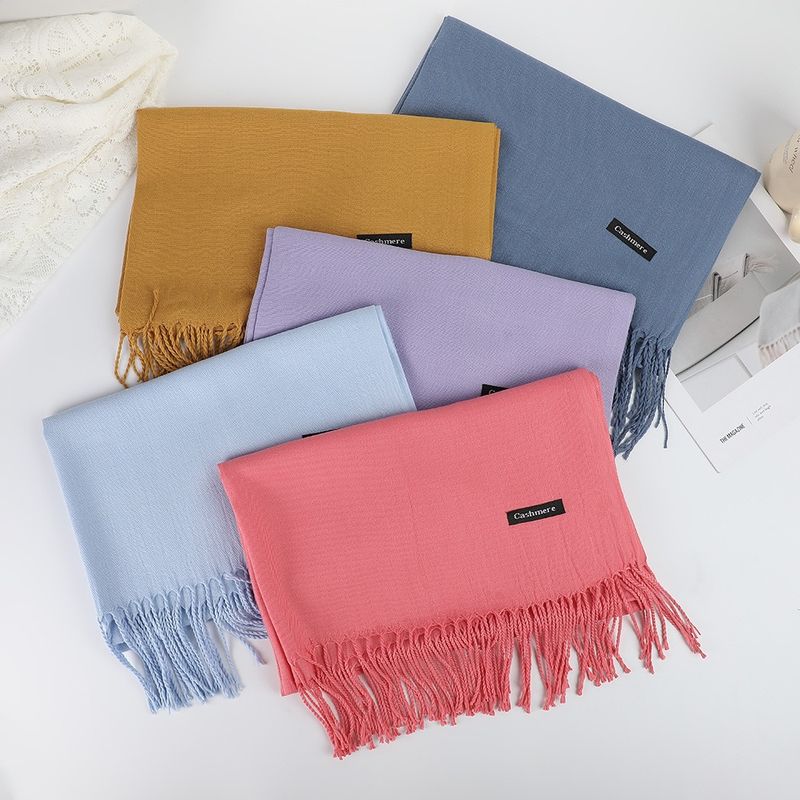 Neuer einfarbiger, verdickter, warmer, bestickter Kaschmirschal im koreanischen Stil für Damen im Herbst-Winter-Stil mit Quaste_voghion.com