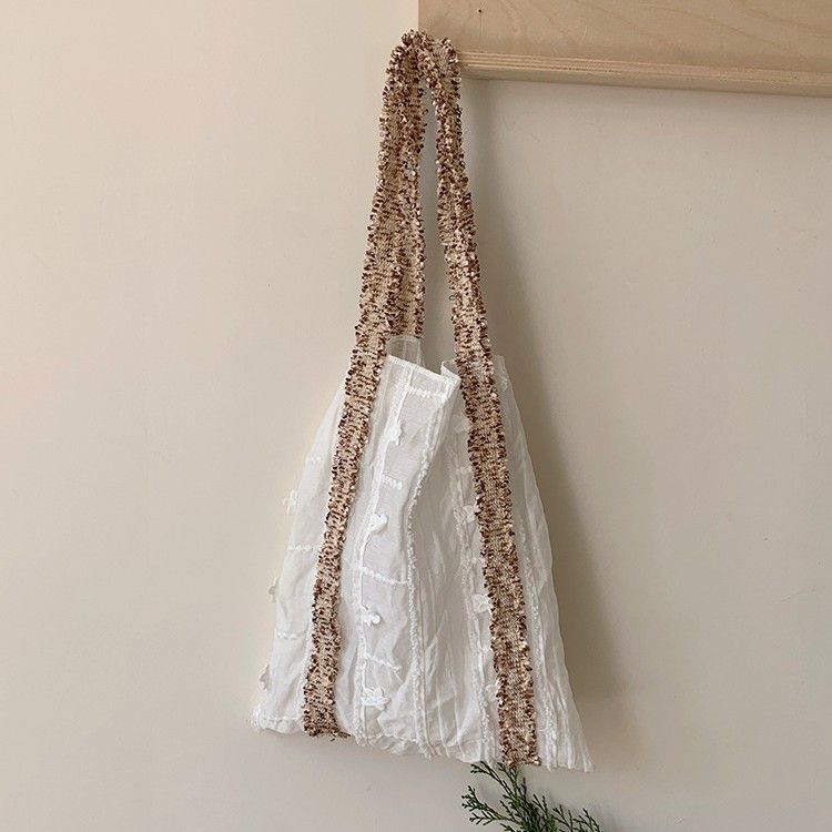 Nuova elegante borsa da spiaggia con bordi in pizzo per donna con coulisse, versatile borsa a tracolla leggera in stile coreano_voghion.com