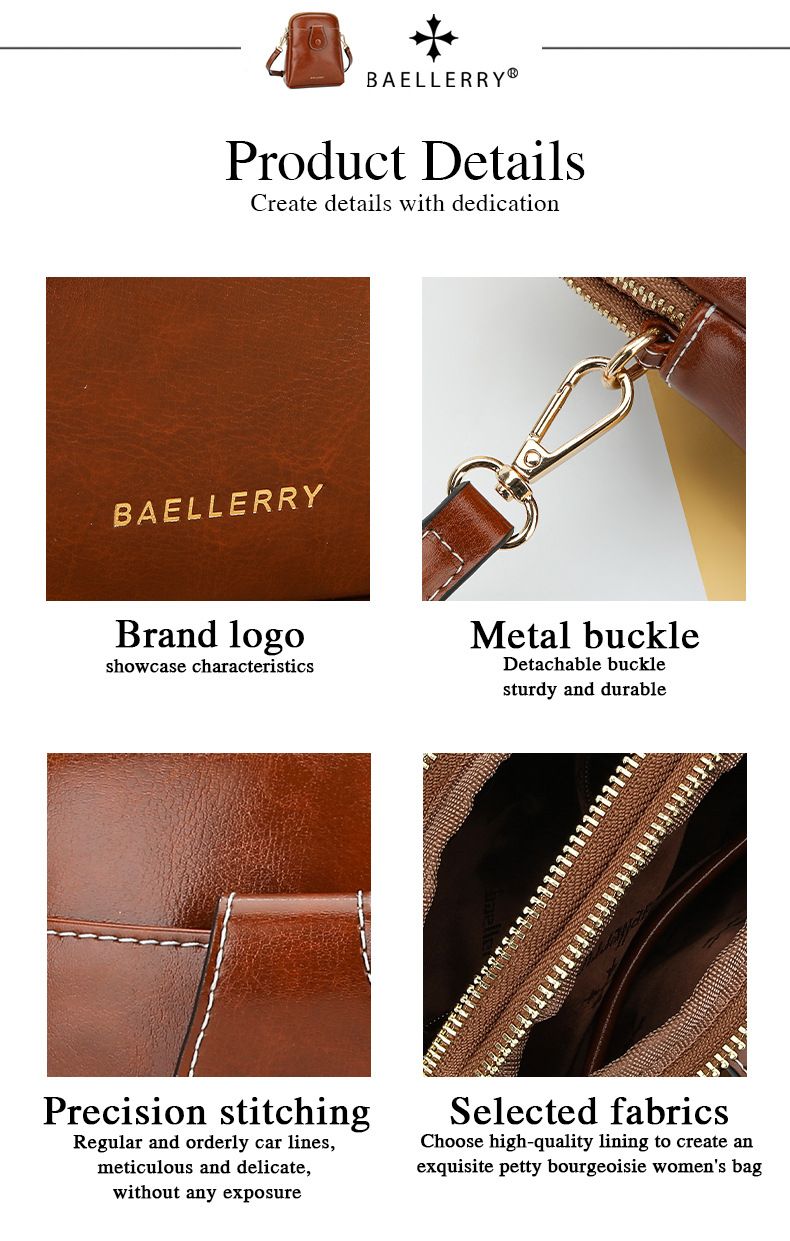 Borsa per cellulare nuova borsa a tracolla con doppia cerniera in pelle cerata da donna Baellerry versatile borsa a tracolla portamonete_voghion.com