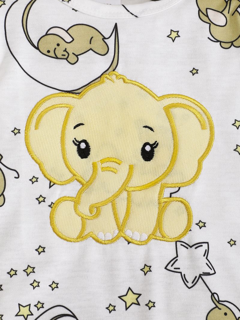 Langärmliger Jumpsuit mit Elefantenstickerei für Mutter und Kind_voghion.com