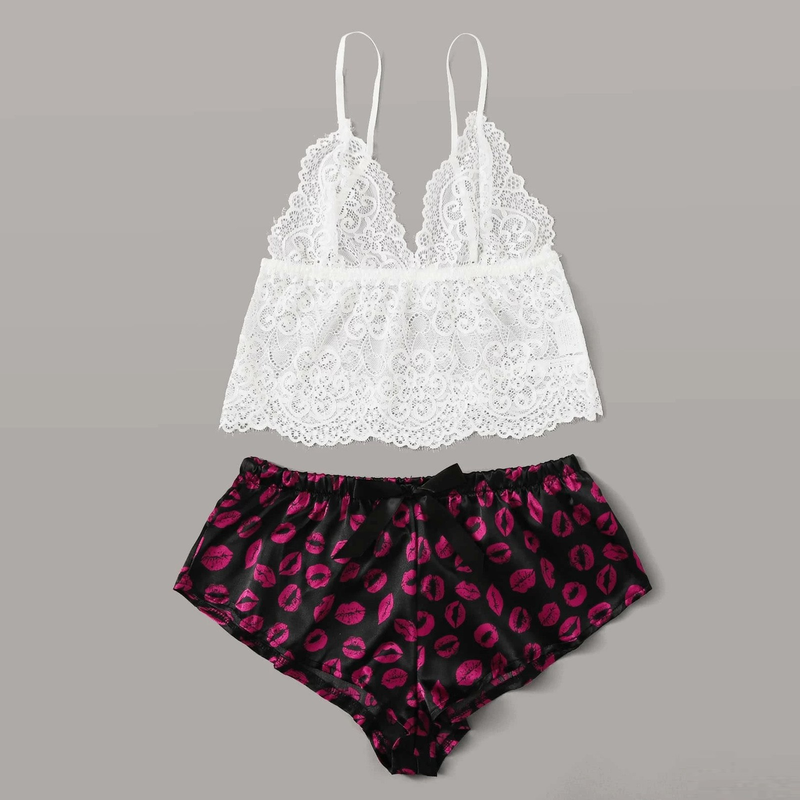 Free Shiping Print Silk Underwear Sexy Lingerie Set Plus Size Women's Underwear Sexy Lingerie Underwear Underwear Pamas_voghion.com