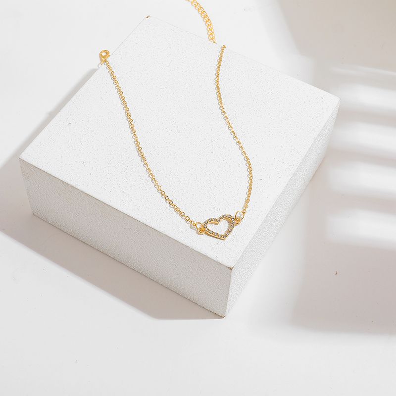 ny diamant stapling dubbel lager kärlek nyckelbenskedja kreativ orm ben kedja persika hjärta hänge halsband för kvinnor_voghion.com