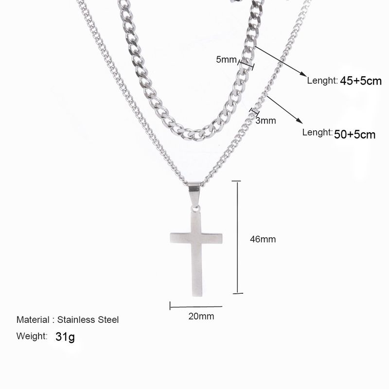Men's Titanium Steel Cross Women's New Double Layer Taigang Cuban Necklace Set Decorative Accessories Foreign Goods_voghion.com