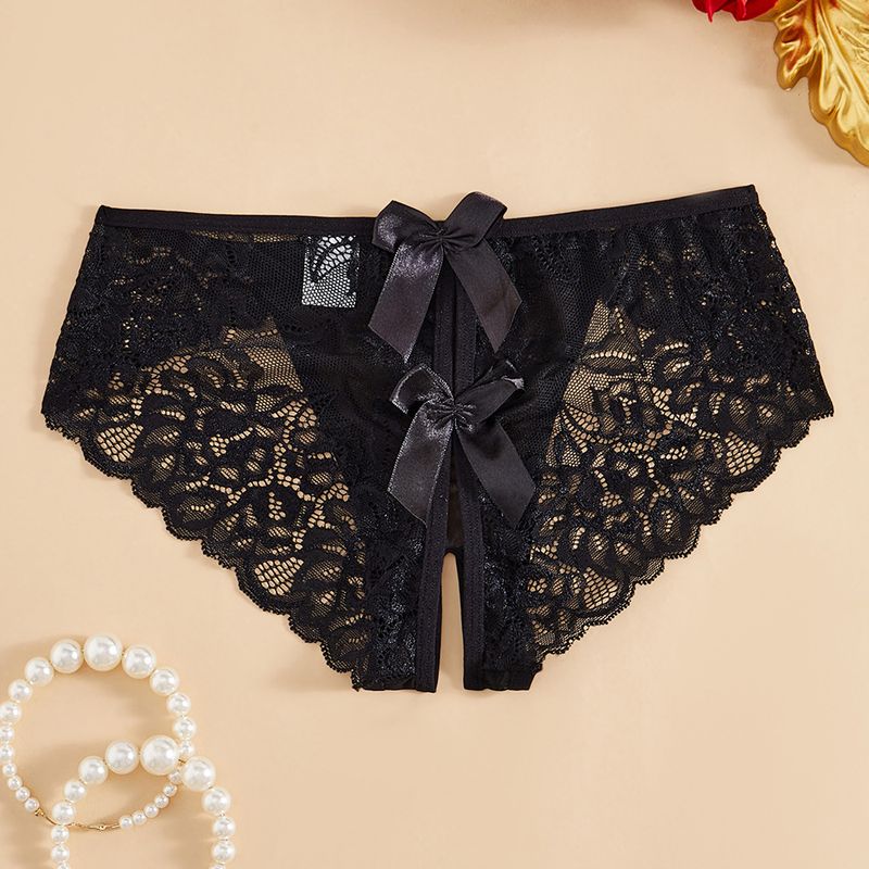 Women's Intimates Sexy Lace Low Waist Transparent Open Crotch Briefs Black Series_voghion.com