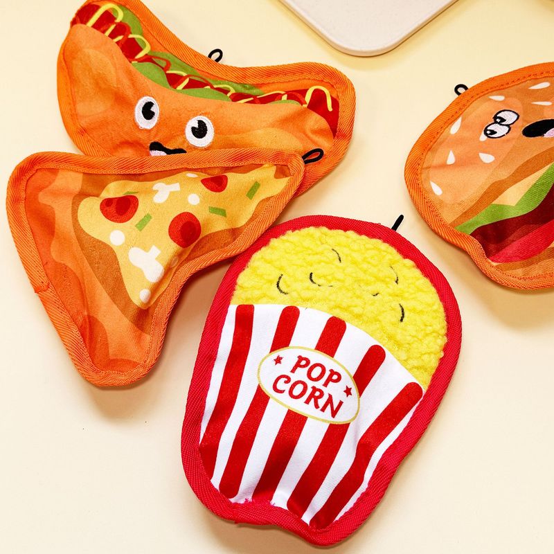 Giocattolo da masticare per animali domestici a forma di hamburger masticabile resistente per la pulizia dei denti e l'intrattenimento, con suono di peluche._voghion.com