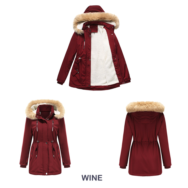 Cappotto imbottito in lana d'agnello spesso da donna, cappotto imbottito ampio, cappello staccabile e giacca in pile_voghion.com