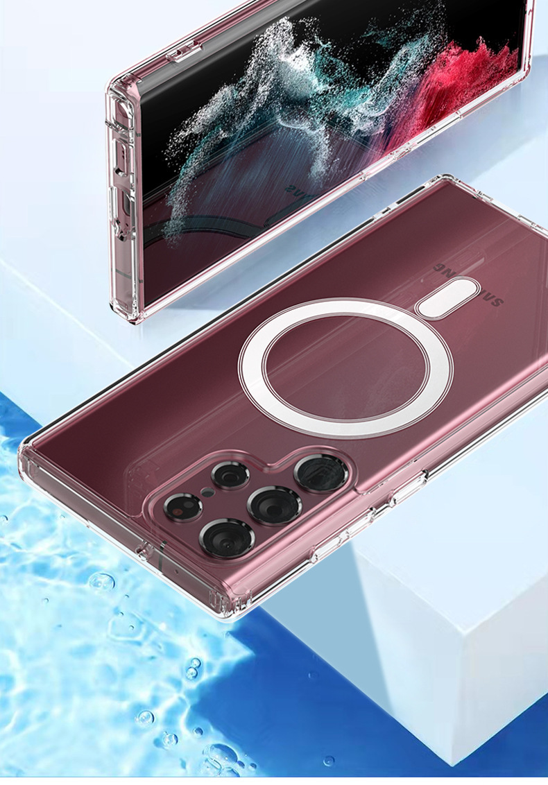 Suitable for Samsung S23Ultra mobile phone case, transparent MagSafe magnetic wireless charging, S22 protective case S23P _voghion.com