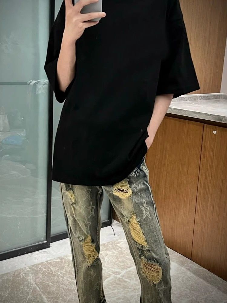 2025 New Five-Pointed Star Fahion Peronality Ditreed Patch Slim Fit Elegant Jean For Men Slimming Long Skinny_voghion.com