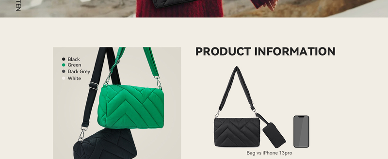 Borsa a tracolla semplice in tinta unita con ricamo trapuntato, borsa a tracolla leggera, grande capacità per le donne_voghion.com